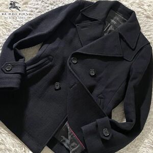 極美品/Lサイズ●バーバリーブラックレーベル ピーコート Pコート ジャケット BURBERRY BLACK LABEL メルトンウール シャドーチェック柄 黒