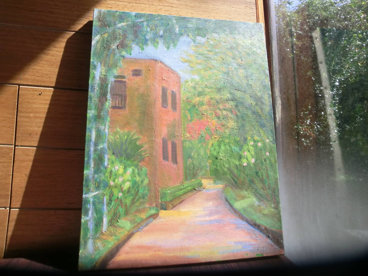 तेल चित्रकला F6 आकार तेल चित्रकला हाथ से चित्रित 41x32 सेमी फूलों और पेड़ों के बीच भूरे रंग की इमारत एक कल-डी-सैक में शांत घर लेखक अज्ञात केवल कैनवास एक-एक तरह की कलाकृति आंतरिक चित्रकारी भूरा हरा गुलाबी, चित्रकारी, तैल चित्र, प्रकृति, परिदृश्य चित्रकला