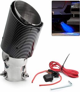 [ new goods ] car all-purpose muffler cutter LED installing ( carbon style * aluminium alloy made ) tail pipe diameter 35~63mm(B blue )