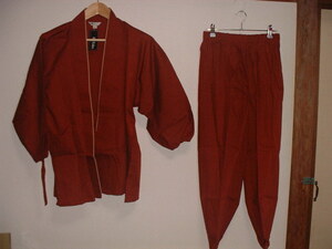 女性用　作務衣　上下セット　赤系　～Lサイズ　日本製　未使用