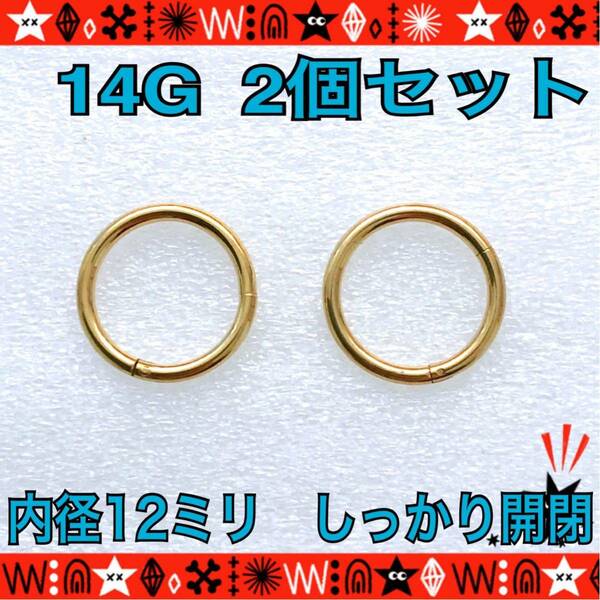 14G ボディピアス 2個 セグメントリング 軟骨 フープピアス サージカルステンレス 12mm イヤーロブ 着脱簡単 ワンタッチ 【匿名配送】