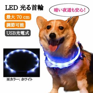 首輪 光る 犬 LED ライト おしゃれ 小型犬 中型犬 大型犬 軽量 軽い 安全 充電式 レインボー 犬の首輪 光る首輪 おしゃれ USB 充電式 WH