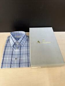 Aquascutum アクアスキュータム オーダーシャツ 長袖シャツ チェック ブルー系