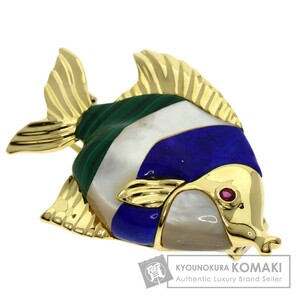 ジュエリー ラピスラズリ シェル マラカイト ルビー ブローチ K18イエローゴールド 中古