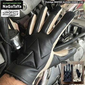 Vin&Age VGW23 J-NS EARLY WINTER GLOVES 牛革 ウインターグローブ ジャジッドパターン手袋 Lサイズ バイカーグローブ