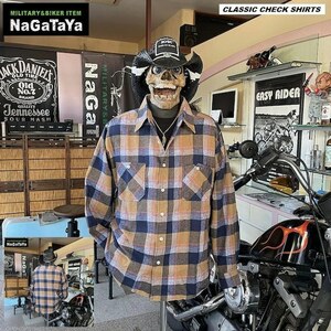 バイカーシャツ CLASSIC CHECK SHIRTS クラッシックチェックシャツ オレンジ Mサイズ 格子柄 バイカー系 ストリート系 モーターサイクル