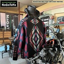 HOUSTON ヒューストン メルトン カーコート ネイティブ柄 ブラック Lサイズ キルト裏地 MELTON CAR COAT NATIVE 51341_画像4