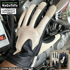 Vin&Age VGW23S-NS WINTER GLOVES 牛革 アーリーウインターグローブ Lサイズ スキャロップデザイン 手袋 バイカーグローブ