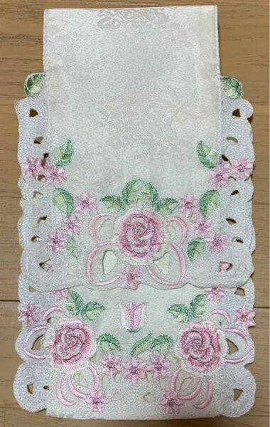 薔薇刺繍トイレットペーパーホルダー カバー オフホワイト 