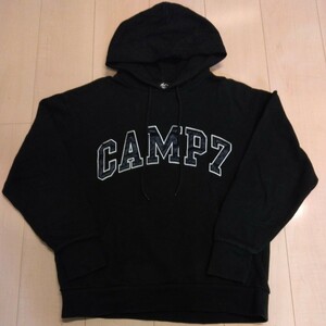CAMP7　キャンプセブンカレッジ刺繍パーカー　サイズS　黒　ライトオン　裏起毛　定価6900円の品