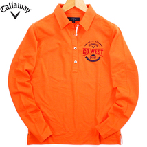 新品 Callaway キャロウェイ 長袖シャツ 鹿の子 ポロシャツ 吸水速乾 S オレンジ レディース シャツ ゴルフウェア ◆JG67_画像1