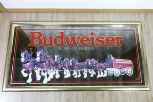 Budweiser バドワイザー 大型！ パブミラー 横約1m30cm×縦66cm ビンテージ barmirror 管理番号8573