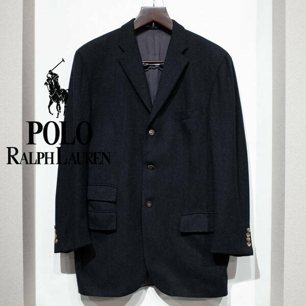 【イタリア製】42L / 90’s POLO Ralph Lauren ポロラルフローレン ウール カシミヤ 3B テーラードジャケット コート 黒 チャコール