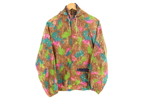 [ euro old clothes ] total pattern nylon jacket L degree Brown / blue / green / pink hood storage Parker 