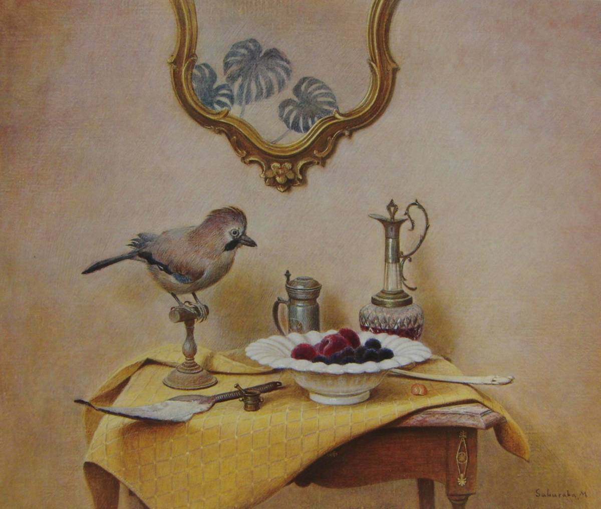 Yu Sakuraba, oiseau et fruit, Livres d'art rares/peintures encadrées, Cadre neuf de haute qualité avec cadre, Bonne condition, livraison gratuite, peinture, peinture à l'huile, Nature, Peinture de paysage