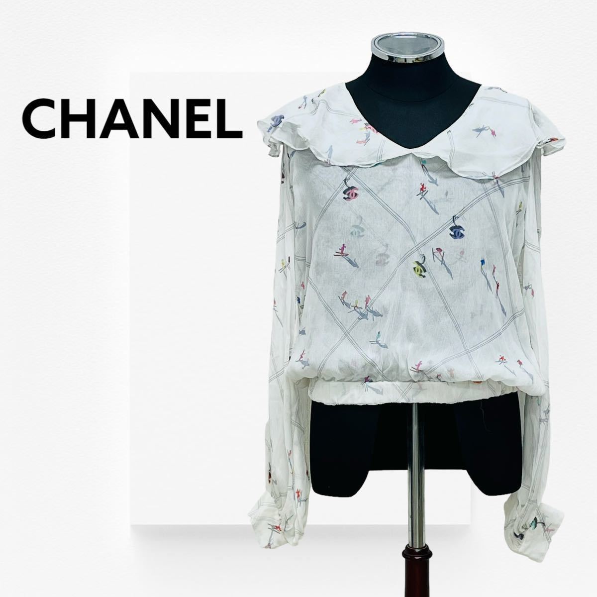 CHANEL シルク100% シャネル スカート Lサイズ ホワイト ココボタン