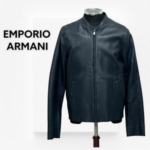 EMPORIO ARMANI エンポリオ アルマーニ パンチング加工 レザー シングル ライダースジャケット メンズ