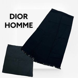 保存袋付き DIOR HOMME ディオールオム ウール ロゴ刺繍 フリンジ マフラー