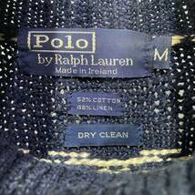 ☆送料無料☆ 80s☆RalphLauren☆コットンリネン総柄ロールネックセーター☆紺☆M_画像4