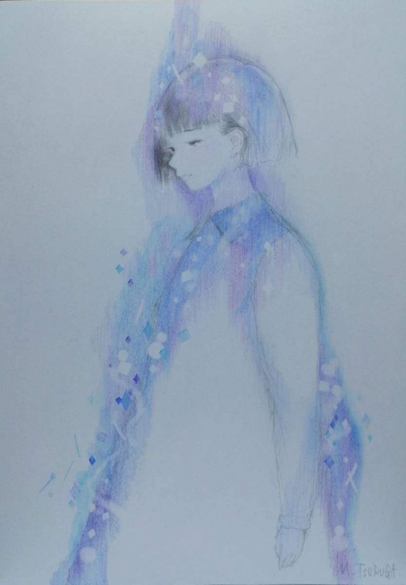 君の涙を見た日 /鉛筆画 A4, 美術品, 絵画, 人物画