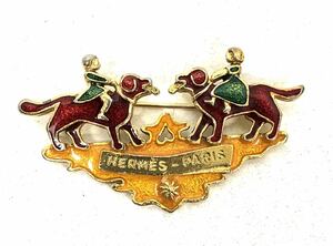 △ HERMES エルメス ブローチ ピンブローチ 七宝焼き 犬 少女 ゴールド×マルチカラー ヴィンテージ レディース 現状品 M343-3 1024