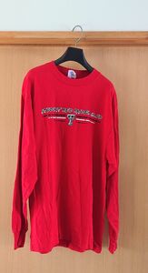 アメリカ古着 真っ赤なロンT 長袖Tシャツ ビンテージ USA アメカジ Lサイズ