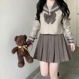 セーラー服 長袖 茶色人気 学生服 前開き プリーツスカート 女子 JK 可愛い 制服セット コスプレ ハロウィン かわいい