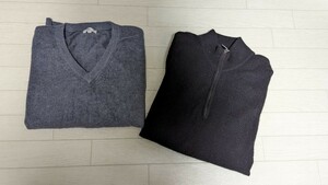 【古着】ユニクロ UNIQLO カシミヤセーター 黒 Mサイズ& カシミヤセーター グレー S ２点セット