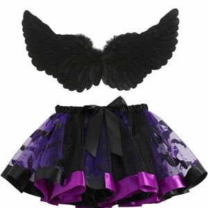 コスプレ チュールスカート 羽付き 黒 紫 かわいい S 小悪魔 YouTube撮影 イベント 