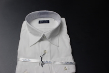 送料185円【新品】HITOYOSHI(人吉) La fete bleu　日本製　綿100%　レギュラーカラードレスシャツ　M(38-80)　白織柄/LF6-R-002(4C185_画像1