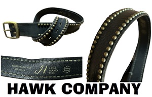 新品同然ホークカンパニーHAWK COMPANY★イタリア製本革レザー★スタッズベルト★ブラック★77～93