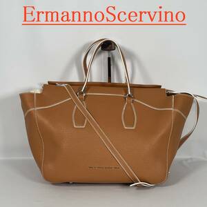 【極美品】ErmannoScervino エルマンノシェルヴィーノ トートバッグ 2way ステッチ レザー 茶