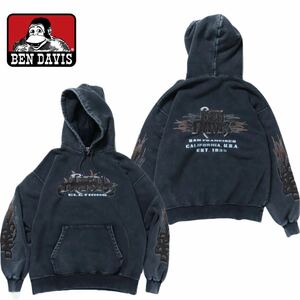 期間限定価格 ■新品/未使用■BEN DAVIS■FLAME GRAPHIC FADED HOODIE / ブリーチ加工 ファイヤー ヴィンテージ パーカー (通常価格¥8,800)