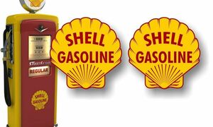 送料無料 SHELL Gasoline Vintage Gas Pump Decals Sticker シェル 石油 デカール ステッカー 2枚セット 22.5cm