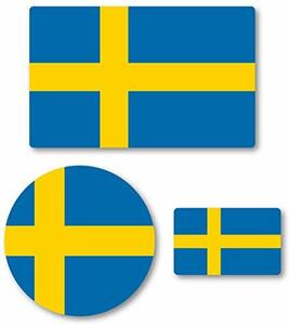 Isaac Trading スウェーデン 国旗 ステッカー 耐候・耐水 長方形2枚(81×54mm、36×24mm)＋円形(直径54mm) 計3枚セット