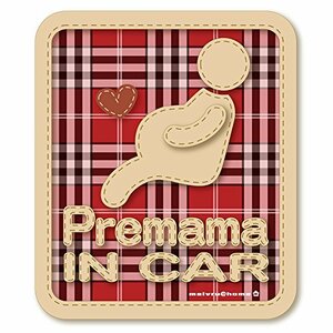 チェック柄 Premama in Car プレママインカー ステッカー 妊婦が乗ってます（プレママ/レッド）