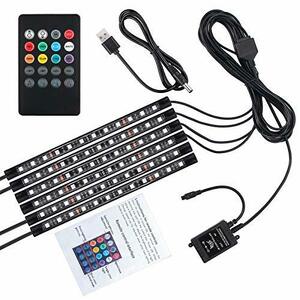 Justech 車用LEDテープ ライト 6PCS 72LED USB給電 4パターン点灯 音に反応 RGB 8色切替 車内装飾用 リモコン付き フットライト