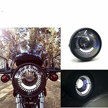 JIAHER バイク ヘッドライト LED汎用 6.5インチ + ブラケット レトロ バイクヘッドライト ブラック ラウンド スワーリング ホワイト_画像5