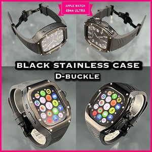 D buckle attaching Ultra 49mm Apple watch black stainless steel case / rubber belt applewatch animation 