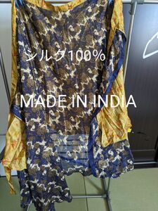 【シルク100％】インド民族衣装パネルラップスカートとスカーフの2点セット(MADE IN INDIA)