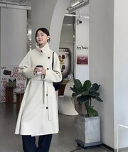 韓国23スタンドカラーロングファー10アルパカウール両面カシミアウールミドル丈厚手レースアップコートレディースジャケット_画像10