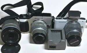 OLYMPUS PEN Mini E-PM1/OLYMPUS PEN E-PL2/M.ZUIKO 40-150mm 1:4-5.6セット オリンパス デジタルカメラ デジカメ　現状品　1円〜