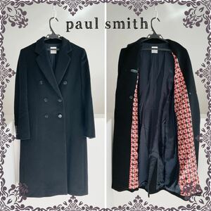 送料無料　大人気　paul smith チェスターコート 黒　ブラック　いちじく柄　希少　サイズ38 Mサイズ　大人可愛い　羊毛　カシミヤ