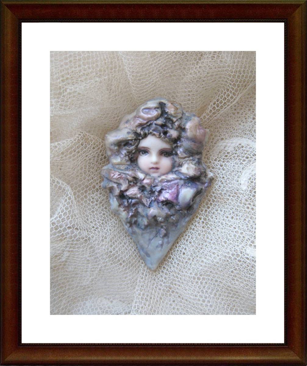 Hand-painted 3D painting, brooch style, Shy fairy from the mysterious forest, by Aquilax, made by Atelier Geppetto, Artwork, Painting, Portraits