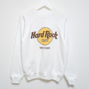 即決 M 80s ハードロックカフェ HARDROCK CAFE HANES スウェット トレーナー NEWYORK 白 USA製