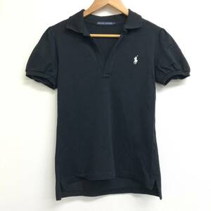 *RALPH LAUREN polo-shirt with short sleeves L black Ralph Lauren lady's Logo embroidery two or more successful bids including in a package OK B231013-305*