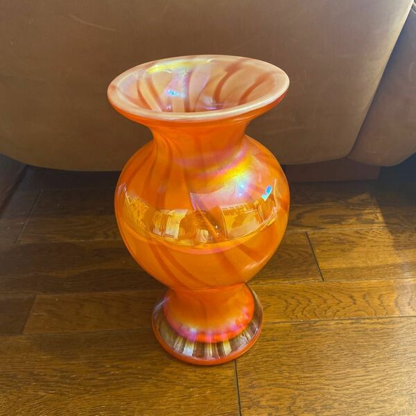 ヴィンテージ　レトロ　壺　ツボ　ガラスベース　花瓶　オレンジ　