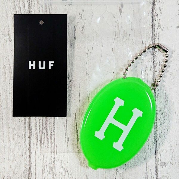 新品☆HUF「H」ロゴ イエローグリーン コインケース