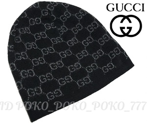 即決 正規品 中古「良品」 グッチ GUCCI カシミヤ100% GG総柄 ニット帽 ニット 帽子 ニット キャップ ビーニー クリーニング済 (棚)