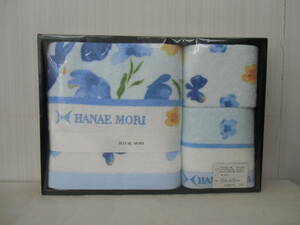 未使用 HANAE MORI タオル3枚セット バスタオル、フェイスタオル、ウォッシュタオル 花柄 ブルー系 タオルギフト ハナエ モリ